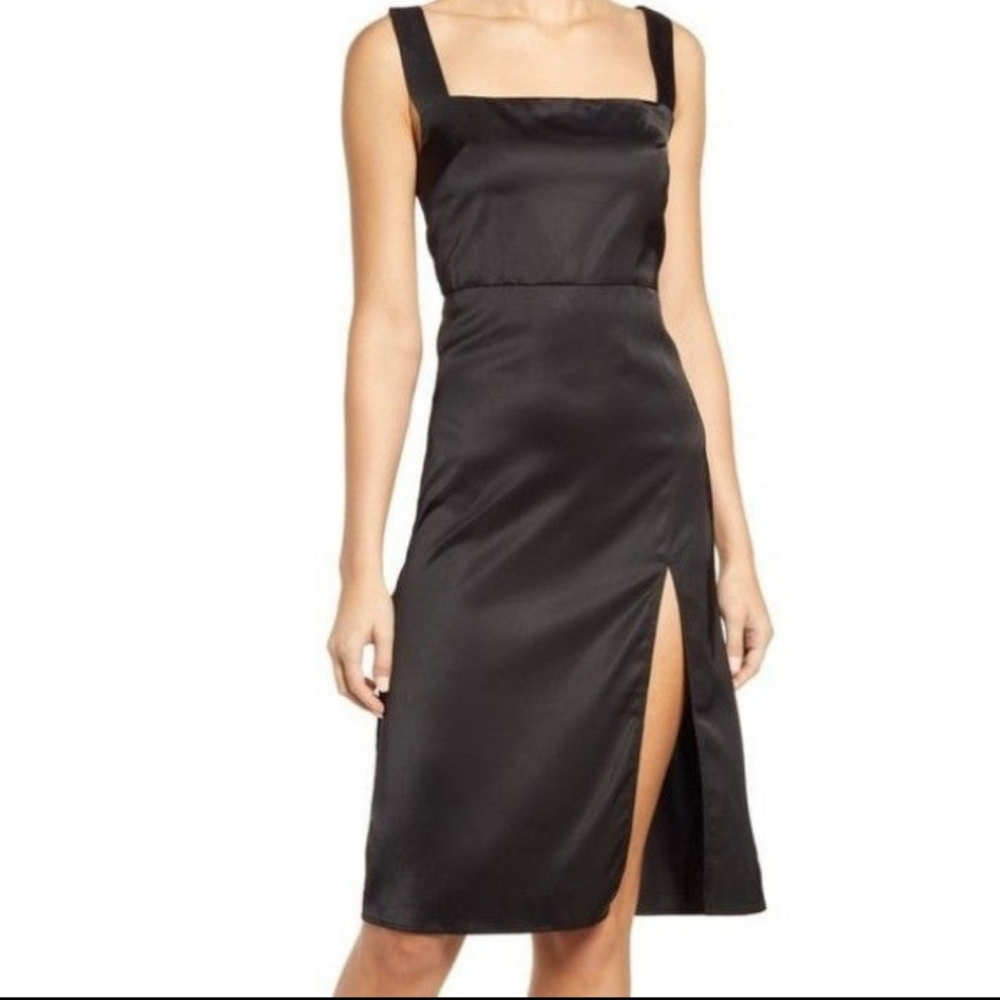 Prim Sleeveless Satin Side Slit Midi Black Dress sz M